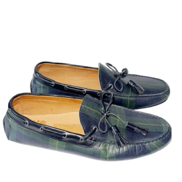 Ralph Lauren Men’s Blackwatch Plaid Leather Driver Loafers Sz 11 Made in Italy - Picture 1 of 10